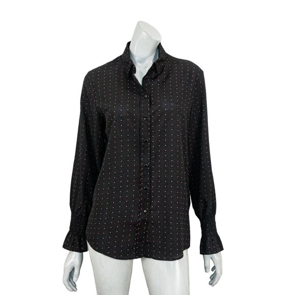 The KOOPLES Black Polka Dot Print Blouse tighten cuffs size Medium - Picture 2 of 12